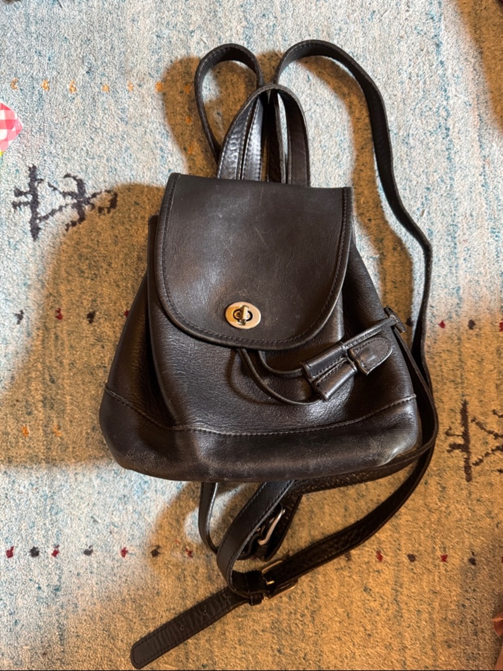 Vintage Coach Black Leather Mini Backpack